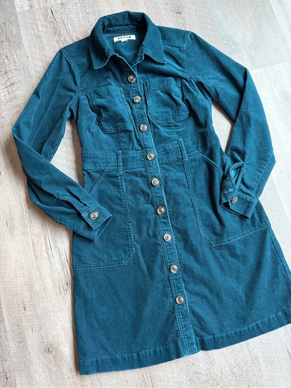 Boden - Amanda Cord Short Dress Corduroy Midnight Teal NWOT - Picture 3 of 9
